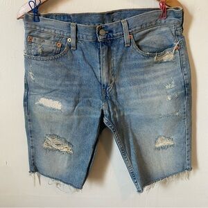 Levi’s 511 Distressed Denim Jean Shorts Jorts Cut Off Light Wash W32 Men’s